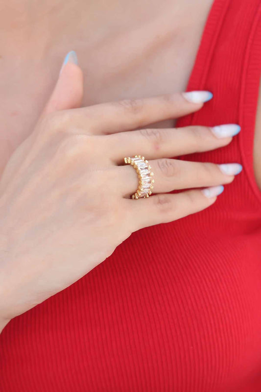 BYK2342 - Zirkon Taşlı Baget Gold Renk Kadın Yüzük