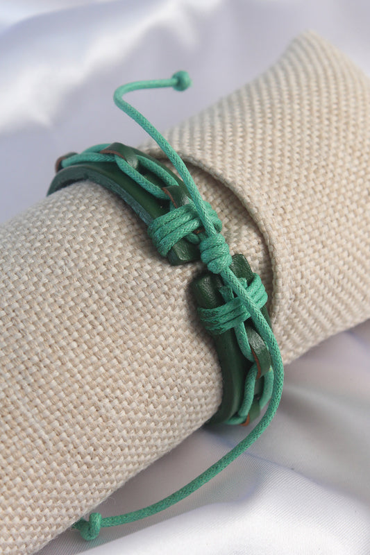 EB3578 - Yeşil Renk Deri İpli Erkek Bileklik