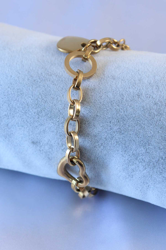 BB5232 - 316L Çelik Gold Renk Kalp Figür Zincir Model Kadın Bileklik