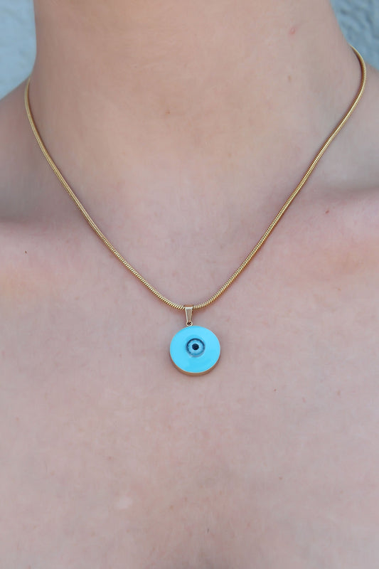 BKO7391 - 316L Çelik Gold Renk Nazar Boncuk Model Kadın Kolye