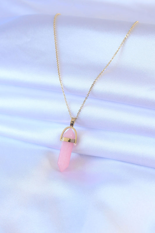 BKO7472 - 316L Çelik Gold Renk Kristal Pembe Taş Model Kadın kolye