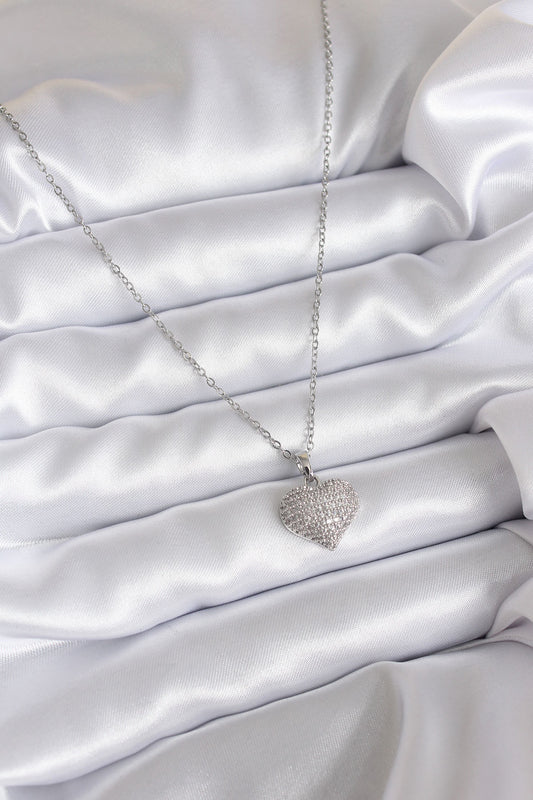 BKO7811 - 316L Çelik Zincir Gümüş Renk Zirkon Taş Detay Kalp Model Kadın Kolye