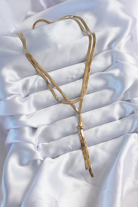 BKO8025 - 316L Çelik Gold Renk 2'li İtalyan Zincir Asansör Model Sallantı Detay Kadın Kolye