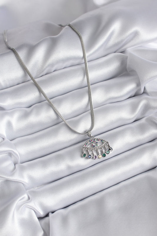 BKO8146 - 316L Çelik Gümüş Renk İtalyan Zincir Zirkon Taşlı Göz Figür Kadın Kolye