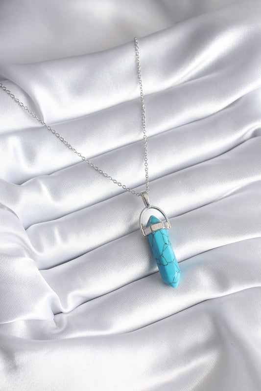 BKO8243 - 316L Çelik Gümüş Renk Mavi Taşlı Model Kadın Kolye