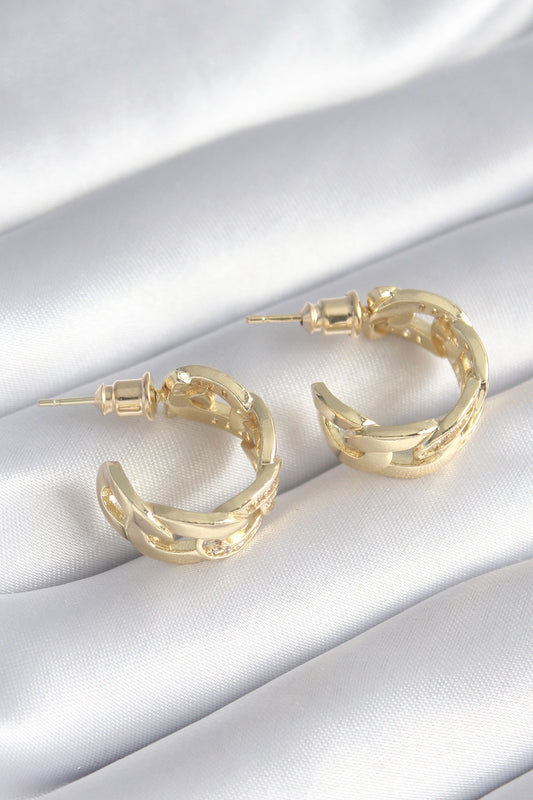 BKP8452 - Pirinç Gold Renk Zirkon Taş Detay Zincir Model Kadın Küpe