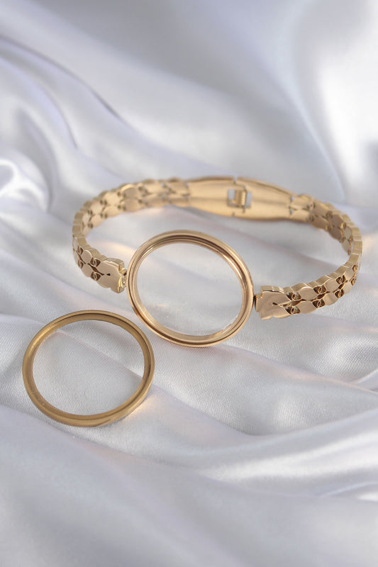 BB5911 - 316L Çelik Gold Renk Arpa İşleme Açılabilir Fanus Model Kadın Kelepçe