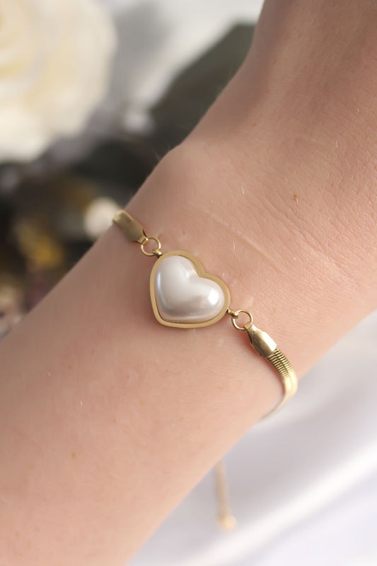 BB6014 - 316L Çelik Gold Renk Bombeli Kalp Kadın Bileklik