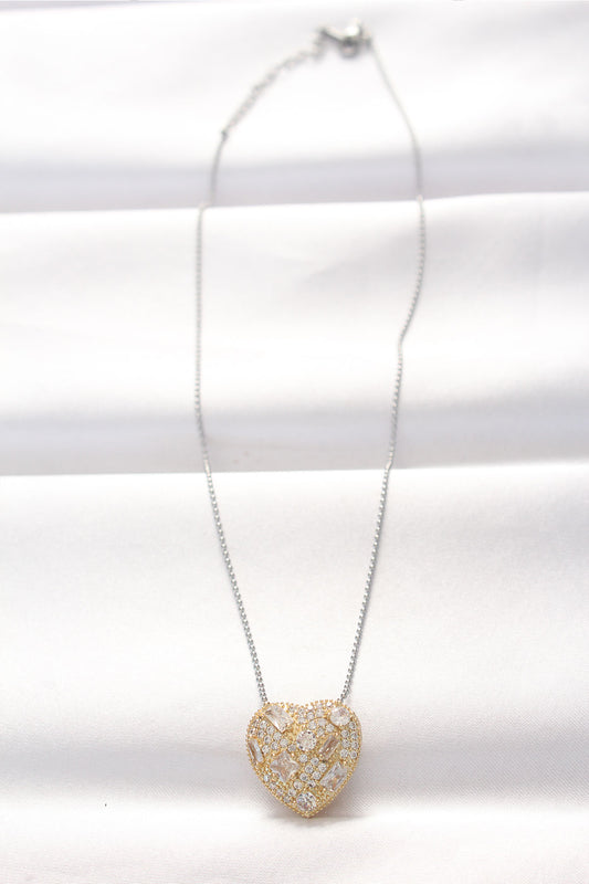 BKO8521 - 316L Çelik Çift Renk Zirkon Taşlı Kalp Kolye