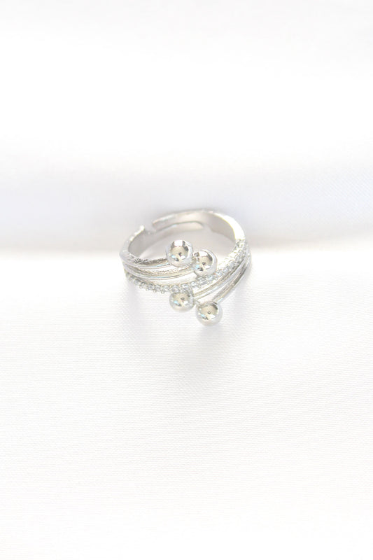 BYK3137 - Topçuk Model Zirkon Taşlı Silver Renk Ayarlanabilir Yüzük