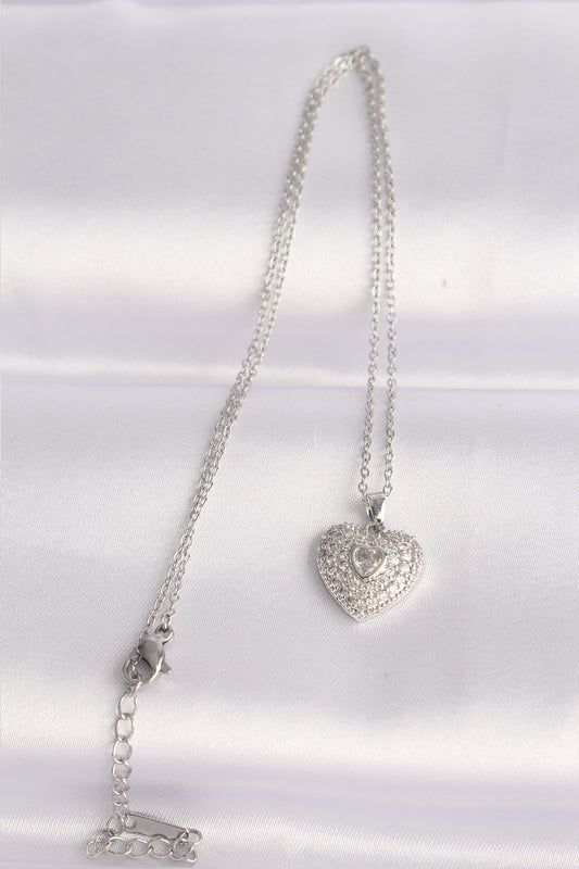 BKO8623 - 316L Çelik Zincir Gümüş Renk Zirkon Taşlı Kalp Kolye