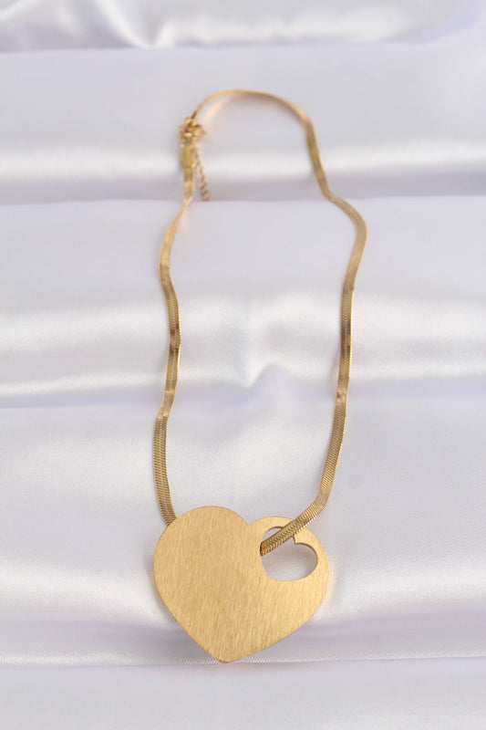 BKO8637 - 316L Çelik İtalyan Zincir Altın Renk Düz Plaka Kalp Kolye