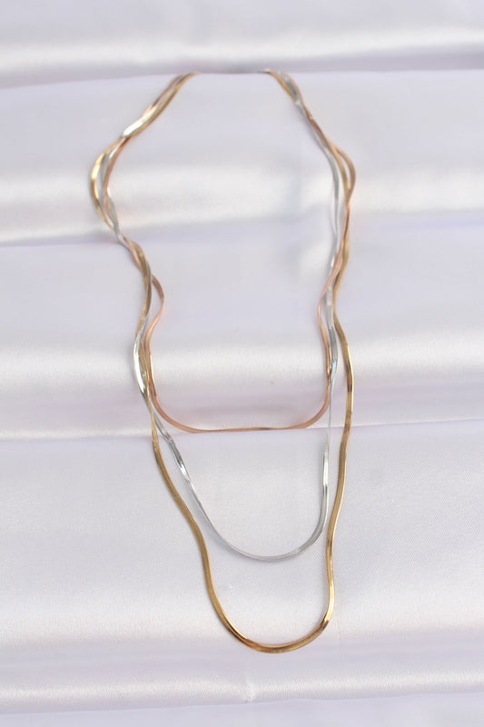 BKO8641 - 316L Çelik 3 Renkli İtalyan Zincir Çoklu Kolye