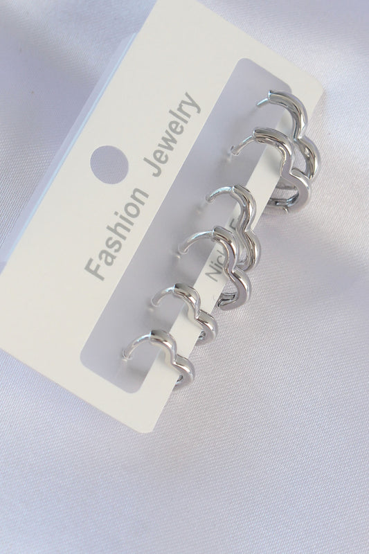 BKP8993 - Pirinç Gümüş Renk Kalp Model Küpe Seti