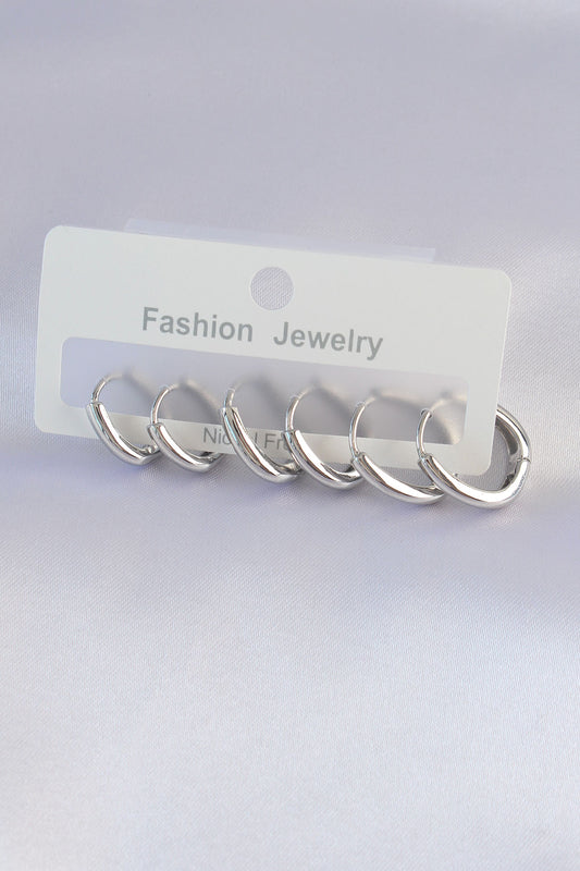 BKP8999 - Pirinç Gümüş Renk Oval Küpe Seti