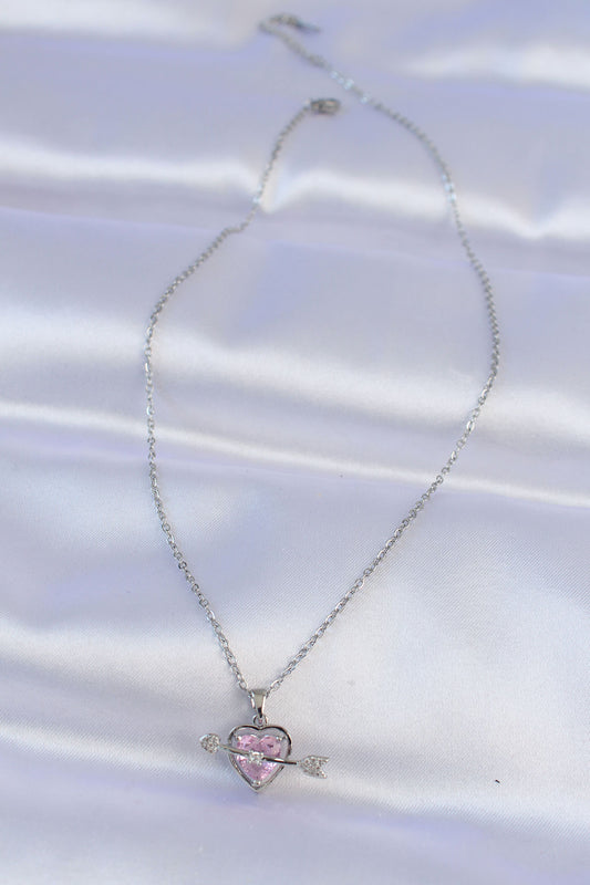 BKO8743 - 316L Çelik Zincir Gümüş Renk Pembe Zirkon Taşlı Eros Kolye