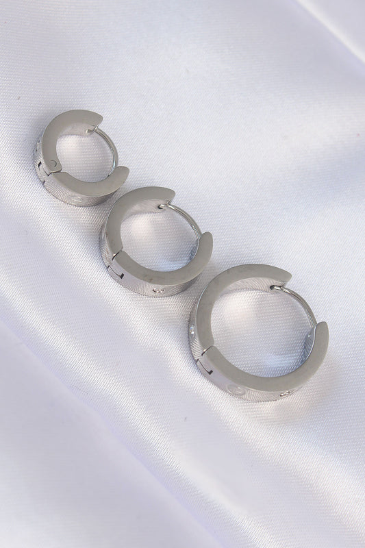 BKP9008 - 316L Çelik Gümüş Renk Zirkon Taşlı Model 3lü Halka Küpe