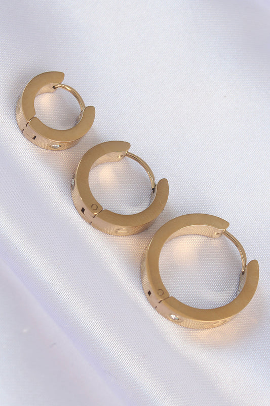 BKP9009 - 316L Çelik Gold Renk Zirkon Taşlı Model 3lü Halka Küpe