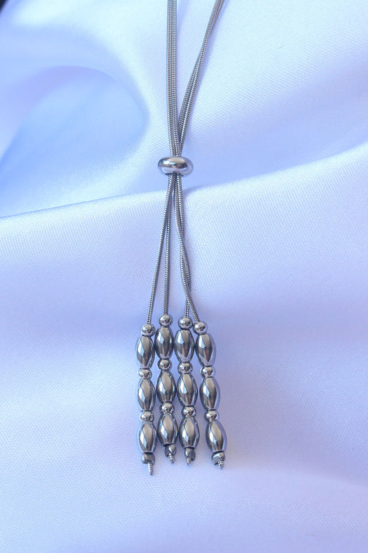 BKO8886 - 316L Çelik Gümüş Renk Boyu Ayarlanabilir Sallantılı Model Kolye