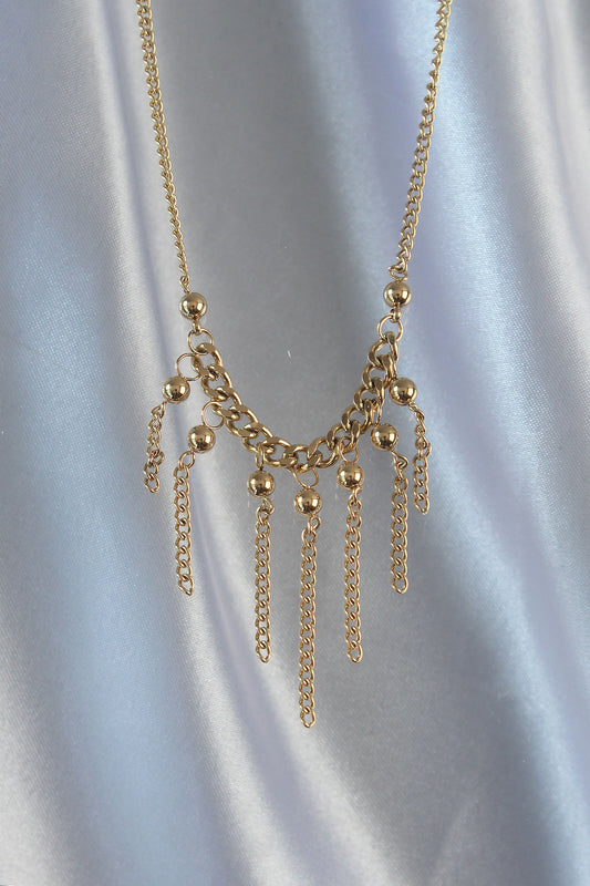 BKO8911 - 316L Çelik Zincir Gold Renk Topçuk Detay Sallantılı Zincir Kolye