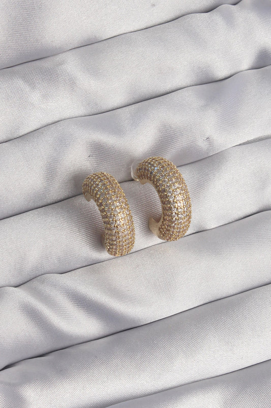 BKP9113 - Pirinç Gold Renk Zirkon Taşlı Yarım Halka Küpe