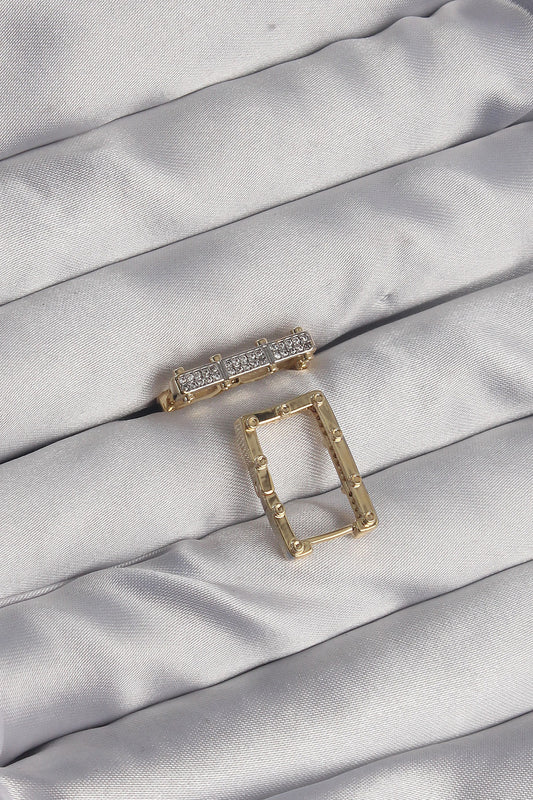 BKP9117 - Pirinç Gold Renk Zirkon Taşlı Dikdörtgen Model Seranay Küpe