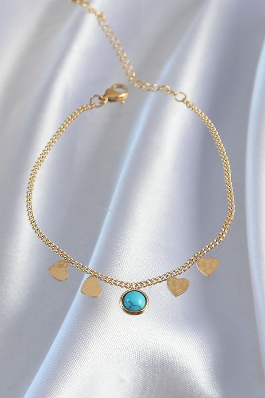 BB6178 - 316L Çelik Gold Renk Minimal Kalpli Mavi Taş Detaylı Bileklik