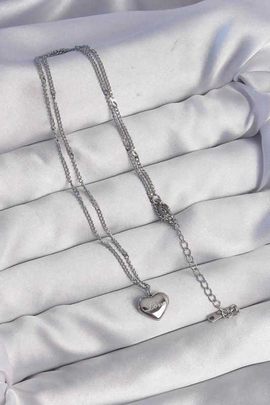 BKO8932 - 316L Çelik Gümüş Renk Kalp Model Love Kolye
