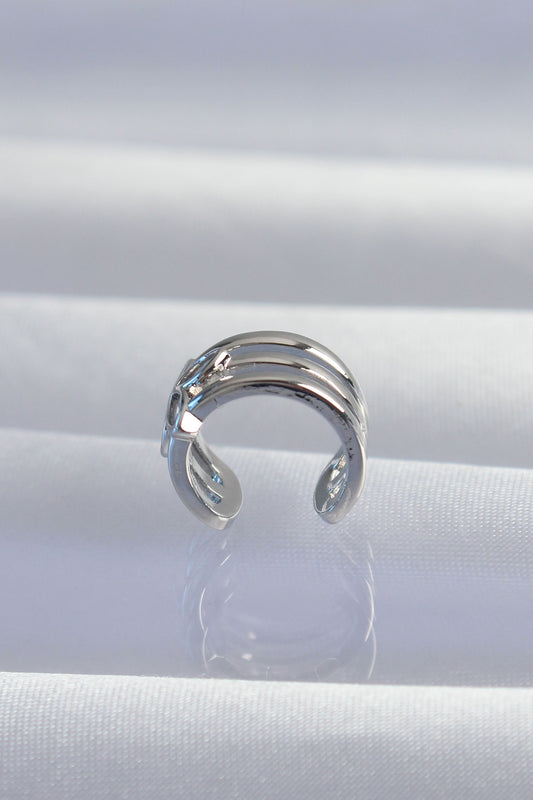 BKP9330 - Pirinç Gümüş Renk Yonca Earcuff Küpe