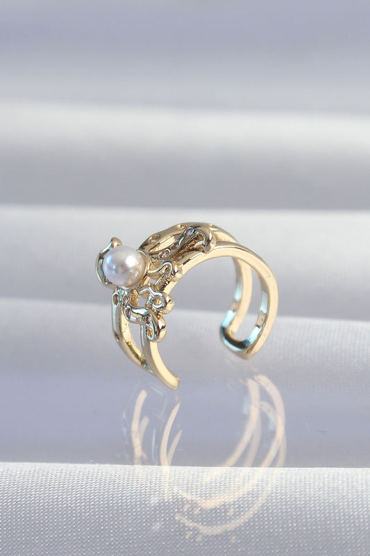 BKP9333 - Pirinç Gold Renk İncili Ahtapot Earcuff Küpe