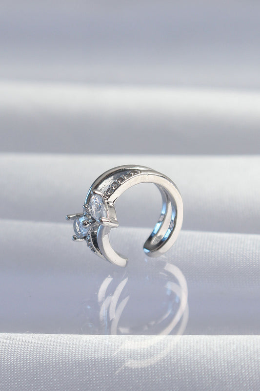 BKP9334 - Pirinç Gümüş Renk Zirkon Taşlı Damla Earcuff Küpe