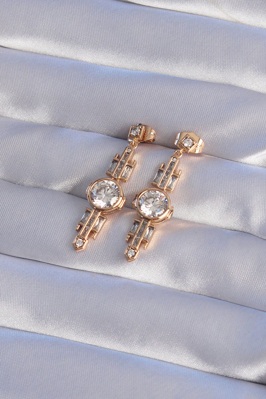 BKP9355 - XUPİNG Rose Renk Zirkon Taşlı Geometrik Sallantılı Küpe