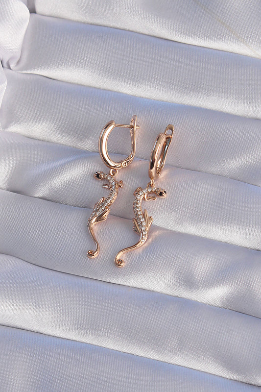 BKP9368 - XUPİNG Rose Renk Zirkon Taşlı Kertenkele Model Halka Küpe