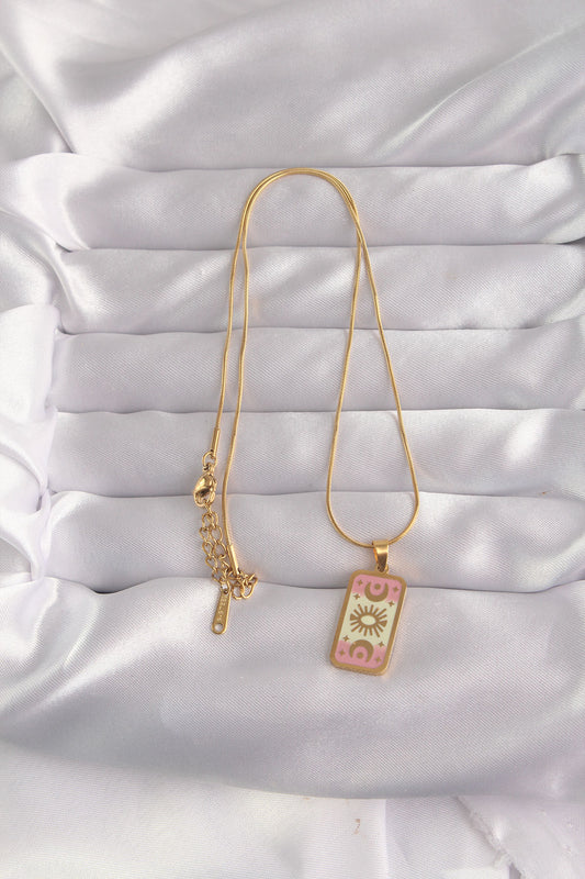 BKO9036 - 316L Çelik Gold Renk Karışık Mineli Ay Figür Tarot Kolye