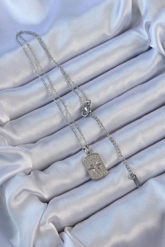 BKO9124 - 316L Çelik Zincir Gümüş Renk Zirkon Taşlı Kutup Yıldızlı Vintage Kolye