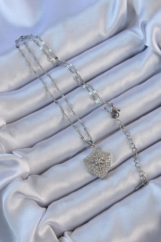 BKO9126 - 316L Çelik Zincir Gümüş Renk Zirkon Taşlı Kutup Yıldızı Kolye