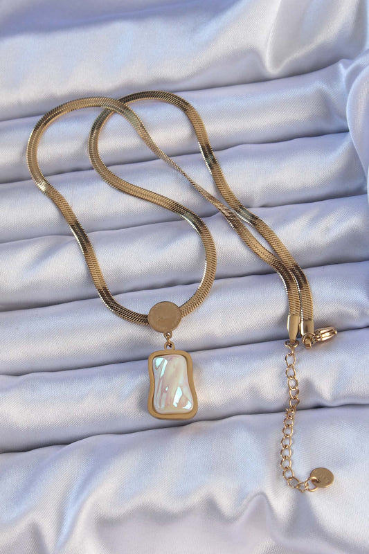 BKO9207 - 316L Çelik Gold Renk İtalyan Zincir Ezme Taşlı Kolye