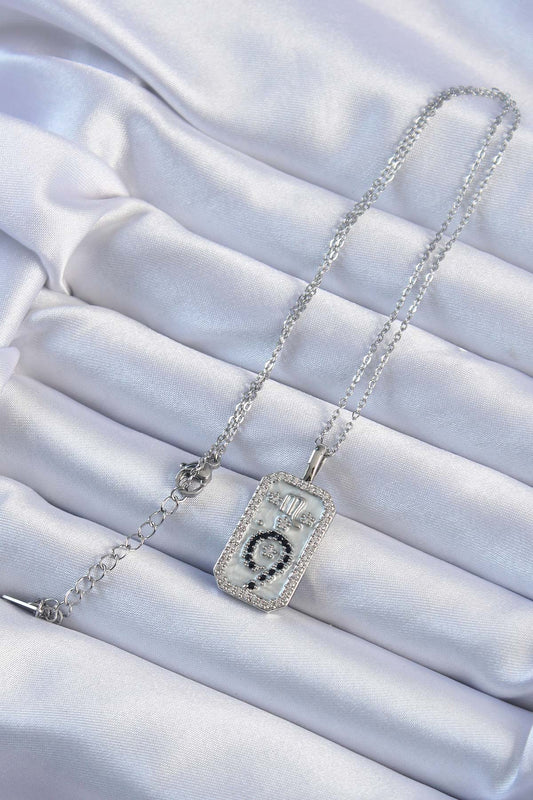 BKO9224 - 316L Çelik Zincir Gümüş Renk Zirkon Taşlı Minimal Papatya Figürlü Tarot Kolye