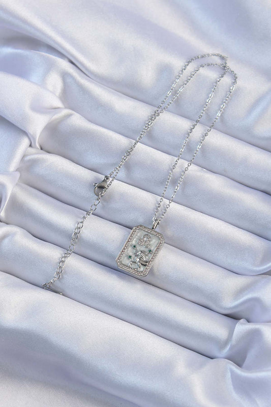 BKO9226 - 316L Çelik Zincir Gümüş Renk Zirkon Taşlı Aslan Figürlü Tarot Kolye