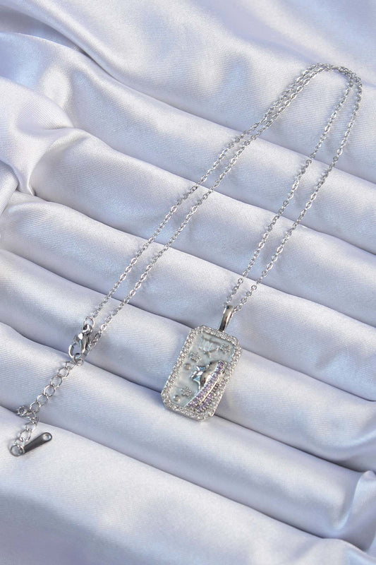 BKO9240 - 316L Çelik Zincir Gümüş Renk Zirkon Taşlı Yüz Figürlü Tarot Kolye