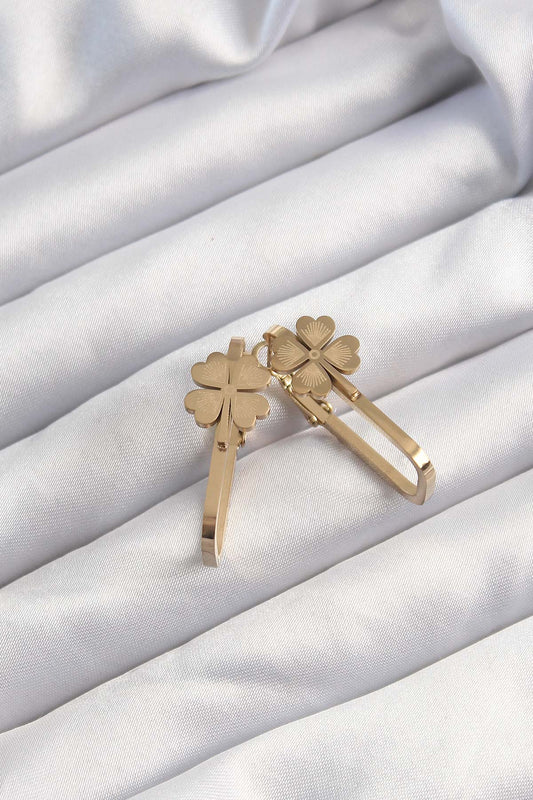 BKP9495 - 316L Çelik Altın Renk Geometrik Yonca Model Küpe