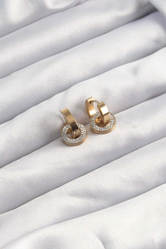 BKP9499 - 316L Çelik Altın Renk Zirkon Taşlı Halka Model Küpe