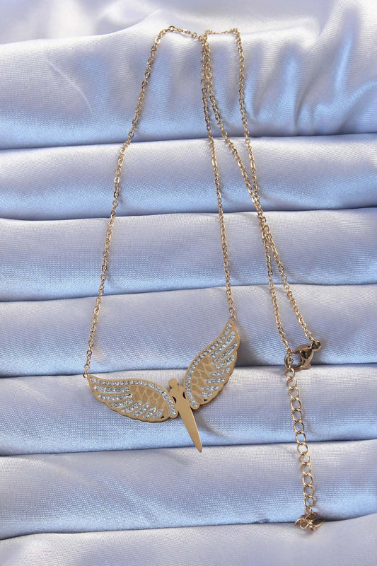 BKO9263 - 316L Çelik Altın Renk Zirkon Taşlı Mikail Kolye