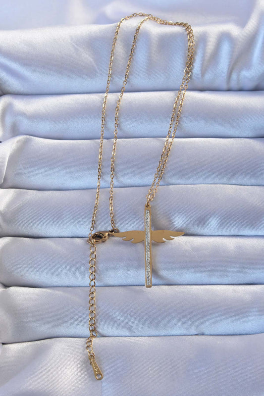 BKO9265 - 316L Çelik Altın Renk Zirkon Taşlı Mikail Kolye