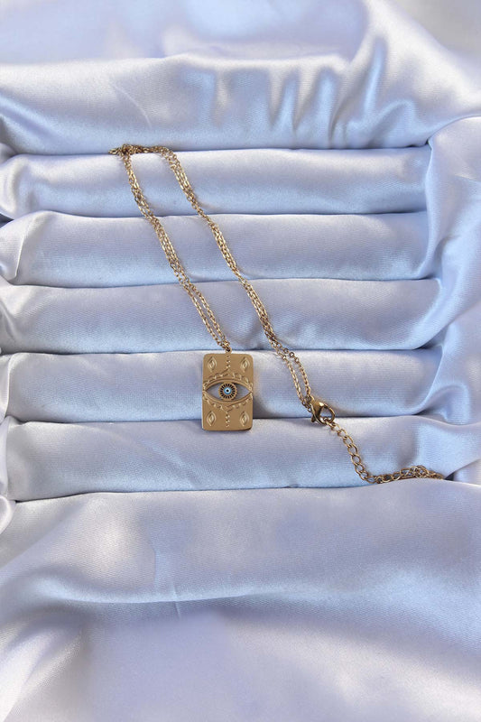 BKO9266 - 316L Altın Renk İşlemeli Nazarlı Vintage Kolye