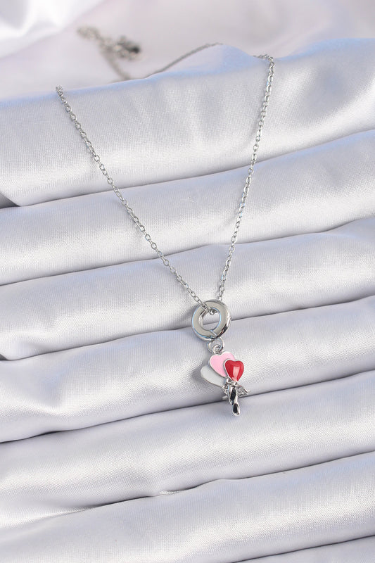 BKO9319 - 316L Çelik Gümüş Renk Renkli Kalp Figür Charm Model Kadın Kolye