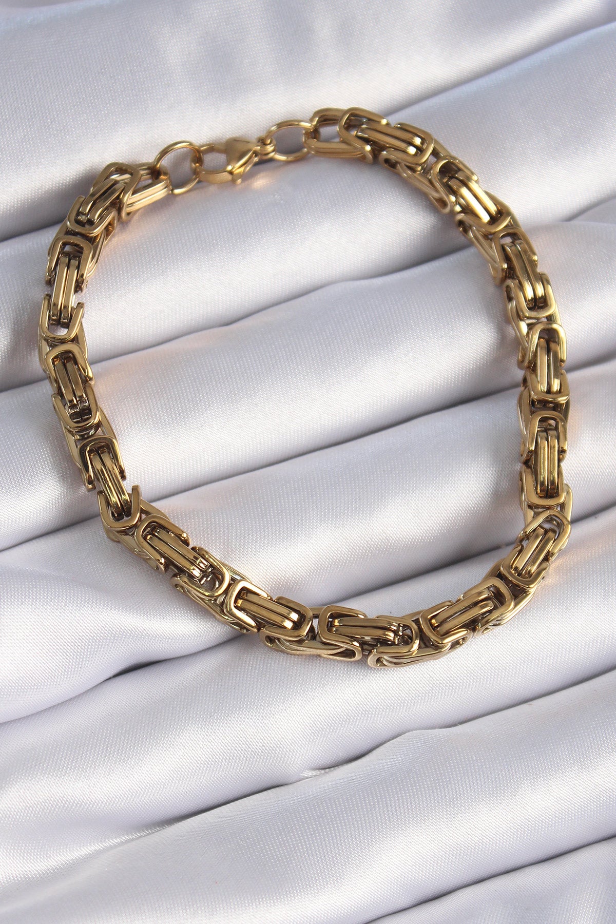 316L Çelik Gold Renk Kral Zincir Model Erkek Bileklik - EB3693