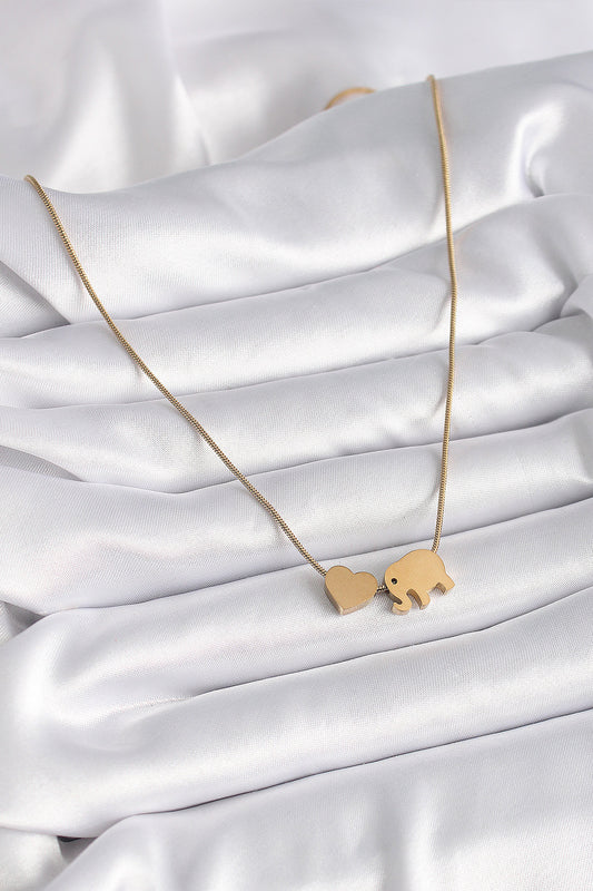 BKO9421 - 316L Çelik Gold Renk Fil Kalp Figürlü Kadın Kolye