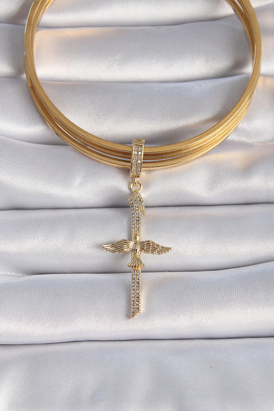 BC1013 - Pirinç Gold Renk Zirkon Taş Detaylı Elif Model Anka Kuşu Figür Ajda Charm