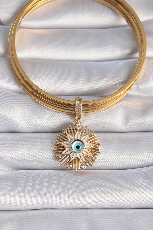 BC1014 - Pirinç Gold Renk Nazar Boncuklu Saçaklı Yıldız Figür Ajda Charm